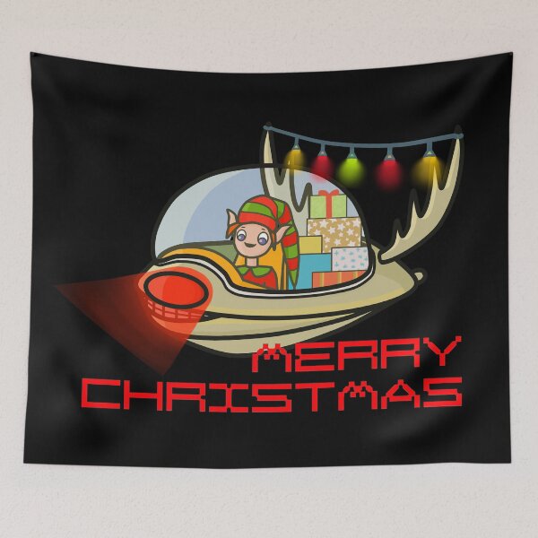 Item preview, Elf Flying a Rudolf Spacecraft Full Of Holiday Gifts - Merry Christmas designed and sold by ViewerEqualsPhoton.