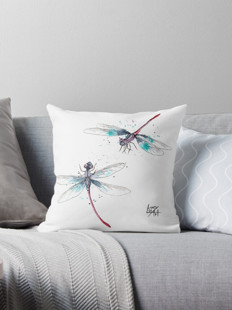 Thumbnail 1 of 4, Pillow, Dragonflies designed and sold by lucyluart.