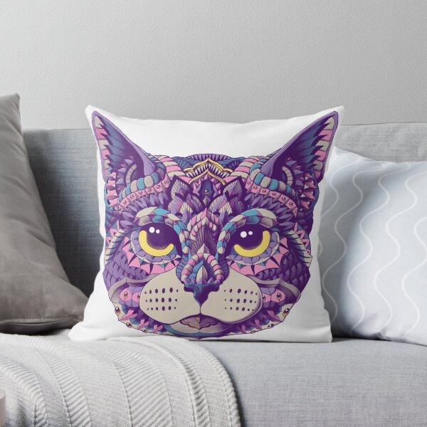 Cat Head (Color Version) Throw Pillow