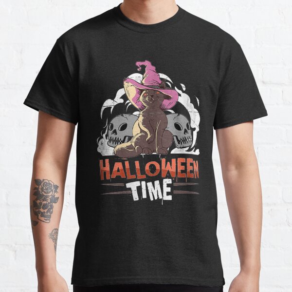 Woens Hallo tie, cat, un, un design, pupkin night skull Classic T-Shirt