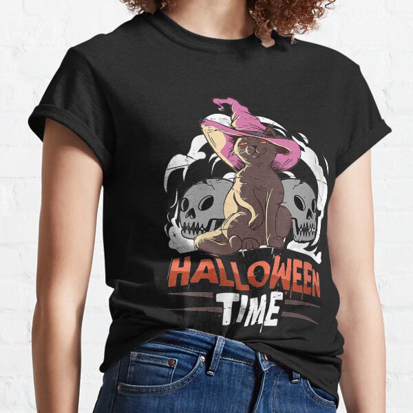 Woens Hallo tie, cat, un, un design, pupkin night skull Classic T-Shirt