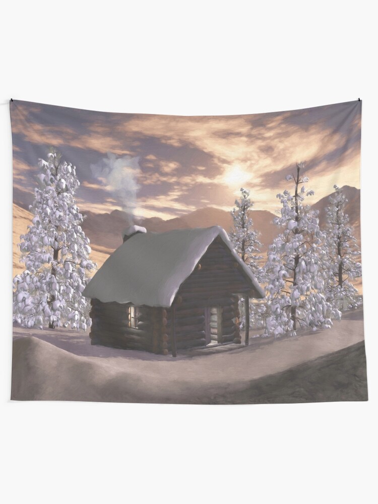 Alternate view of Winter Cabin Tapestry