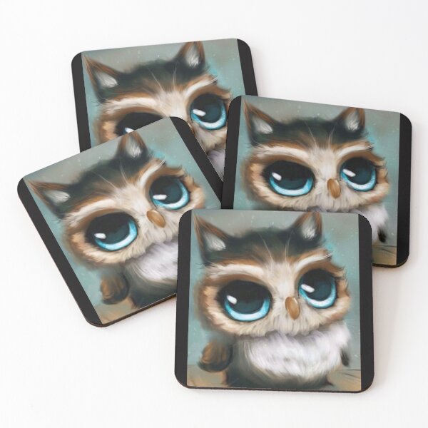 Item preview,  Big Eyes Baby Owl Cuddling and Cute Black designed and sold by Rowena Jones.