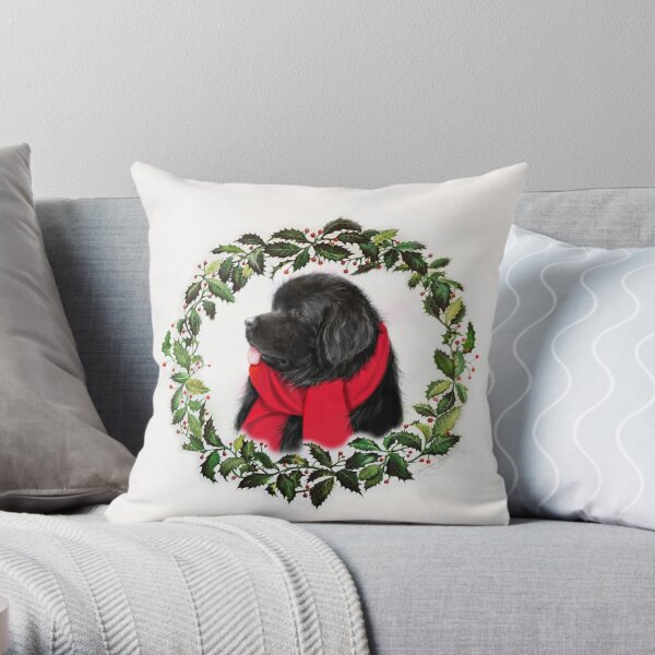 Hooked Wool Holiday Throw Pillow with Black Labs in Truck