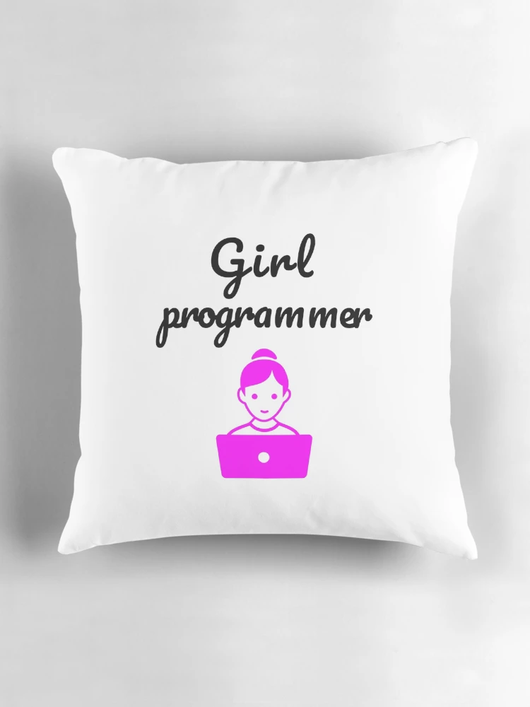 Thumbnail 3 of 4, Pillow, Girl Programmer, Devgirl, Source Code, Software Engineer, Computer Science, Web, WWW, Programming Humor, HTML designed and sold by Max-Wear.