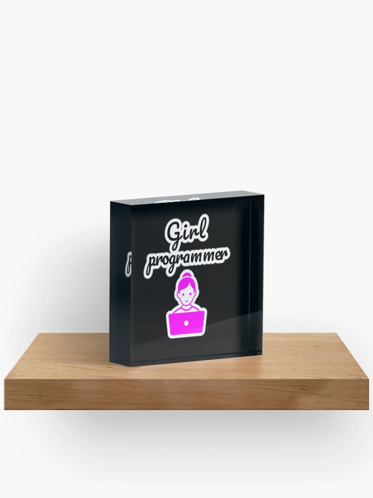 Thumbnail 2 of 5, Acrylic Block, Girl Programmer, Devgirl, Source Code, Software Engineer, Computer Science, Web, WWW, Programming Humor, HTML, Dark designed and sold by Max-Wear.