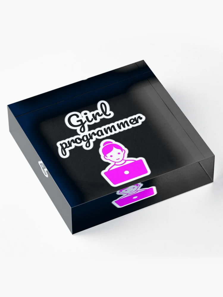 Thumbnail 4 of 5, Acrylic Block, Girl Programmer, Devgirl, Source Code, Software Engineer, Computer Science, Web, WWW, Programming Humor, HTML, Dark designed and sold by Max-Wear.