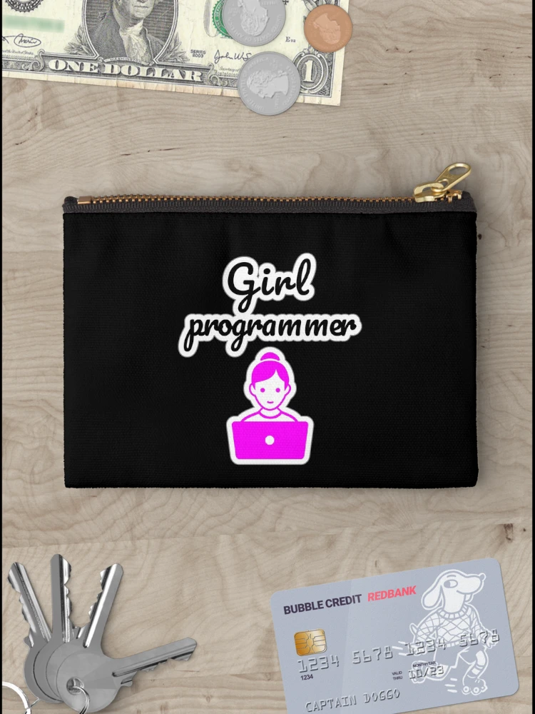 Thumbnail 3 of 4, Zipper Pouch, Girl Programmer, Devgirl, Source Code, Software Engineer, Computer Science, Web, WWW, Programming Humor, HTML, Dark designed and sold by Max-Wear.