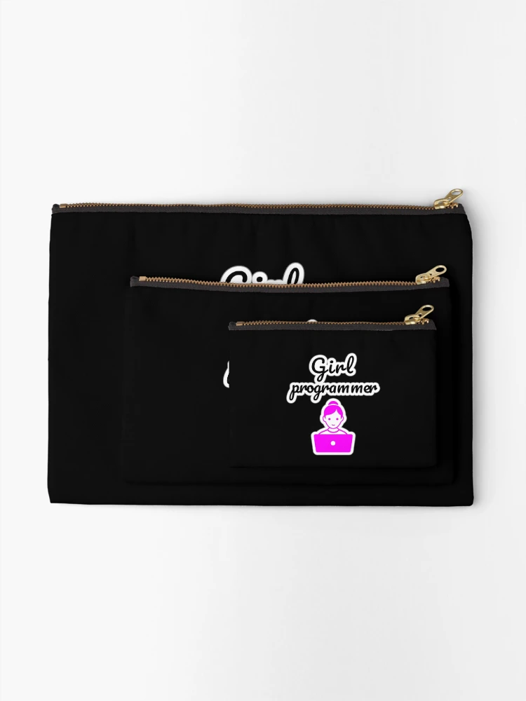 Thumbnail 2 of 4, Zipper Pouch, Girl Programmer, Devgirl, Source Code, Software Engineer, Computer Science, Web, WWW, Programming Humor, HTML, Dark designed and sold by Max-Wear.