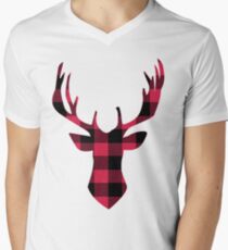 Buffalo Plaid Deer Head Men's V-Neck T-Shirt