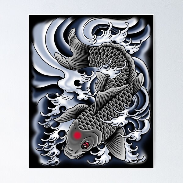 Tattoo Koi Grey Poster for Sale by HexOne