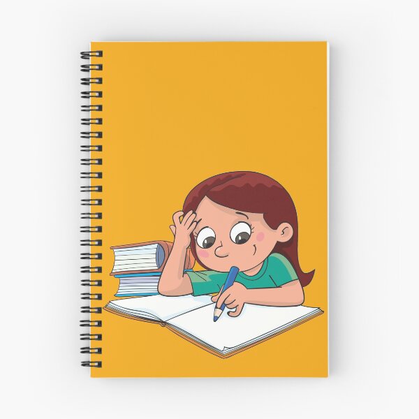 Item preview, girl is sitting next to the books and writing in a notebook with a pencil designed and sold by duxpavlic.