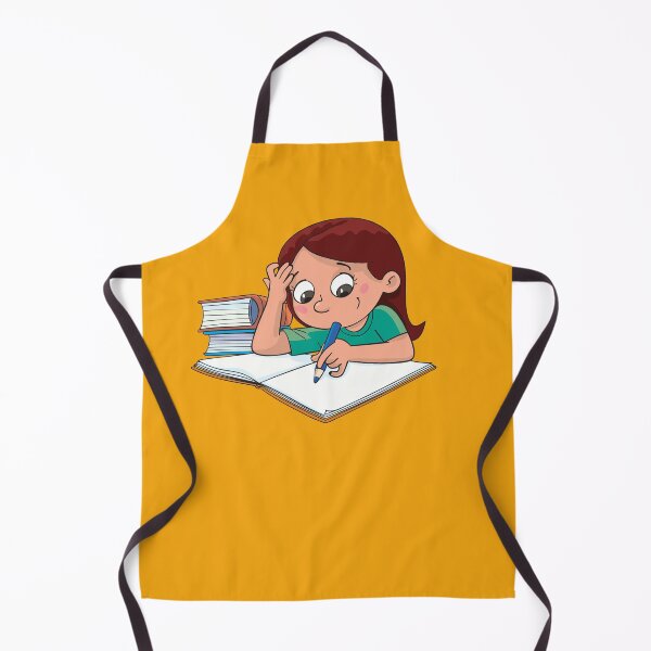 Item preview, girl is sitting next to the books and writing in a notebook with a pencil designed and sold by duxpavlic.