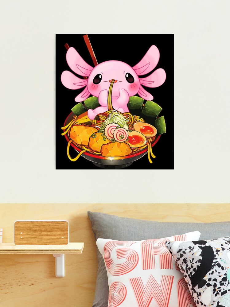 Simpatico axolotl kawaii bianco in ciotola di ramen giapponese con