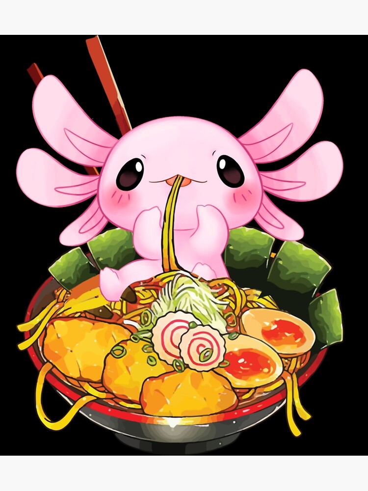 Simpatico axolotl kawaii bianco in ciotola di ramen giapponese con