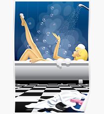 Girl in blue bathroom Poster