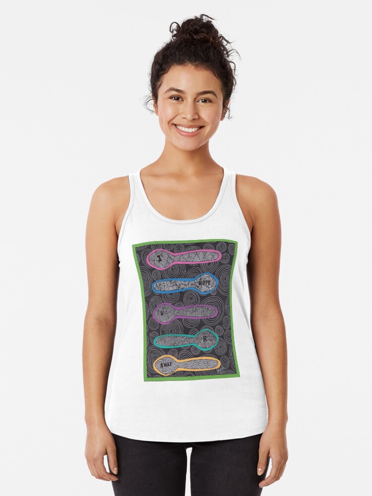 Thumbnail 1 of 3, Racerback Tank Top, Sending Spoons - I Hope You Are AWAP designed and sold by Shilissimo.