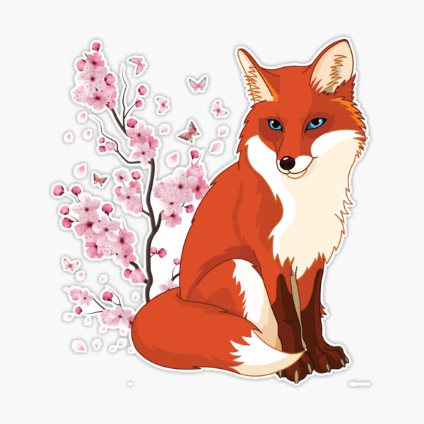 Japanese Fox Cherry blossom Flower Sakura Trees Kawaii Sticker for Sale by  BaseStore