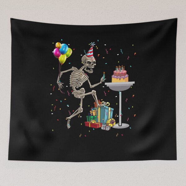 Artikelvorschau, Skelett mit Box Geschenk Ballon Party Halloween entworfen und verkauft von BaseStore.