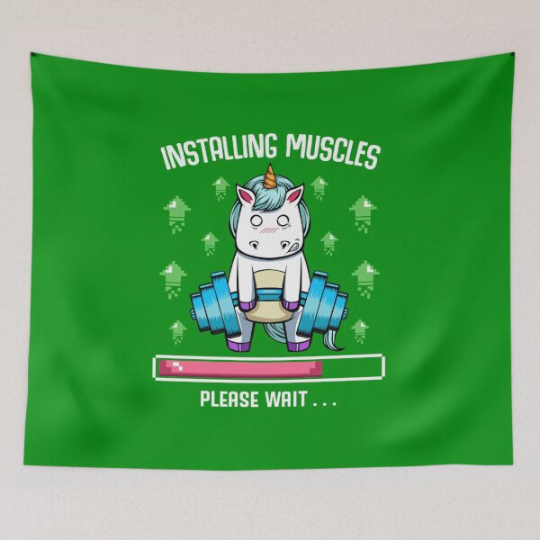 Item preview, Installing Muscles Please Wait Funny Unicorn Gym Classic T-Shirt designed and sold by KiannaSchroeder.