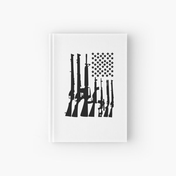 Big American Flag With Machine Guns black Hardcover Journal