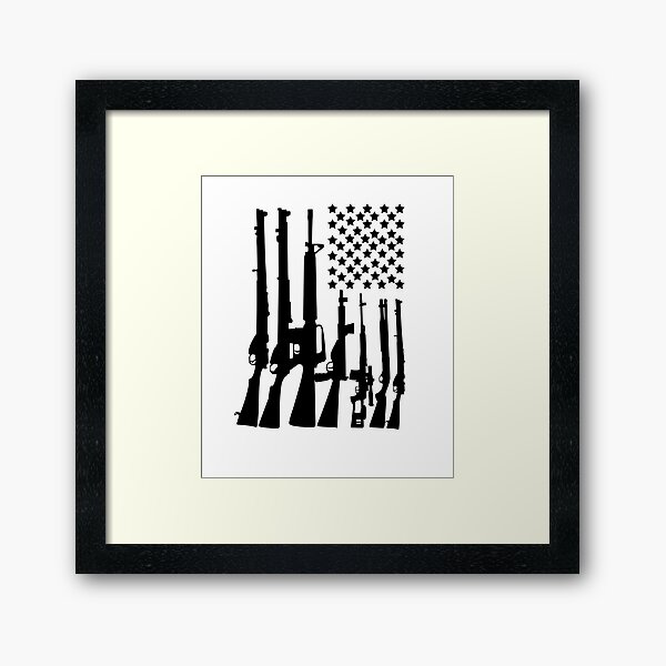 Big American Flag With Machine Guns black Framed Art Print