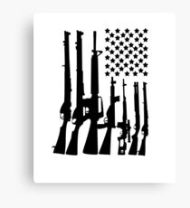 Big American Flag With Machine Guns black Canvas Print