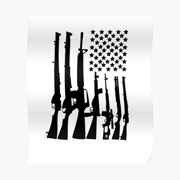 Big American Flag With Machine Guns black Poster