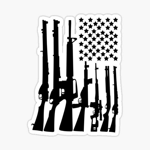 Big American Flag With Machine Guns black Sticker.