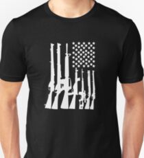 Big American Flag With Machine Guns white Unisex T-Shirt