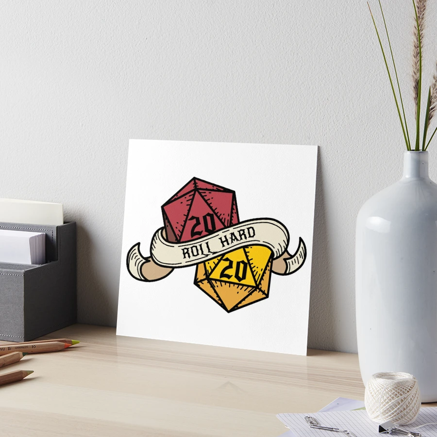 Red and yellow Roll Hard tattoo style DnD dice Art Board Print
