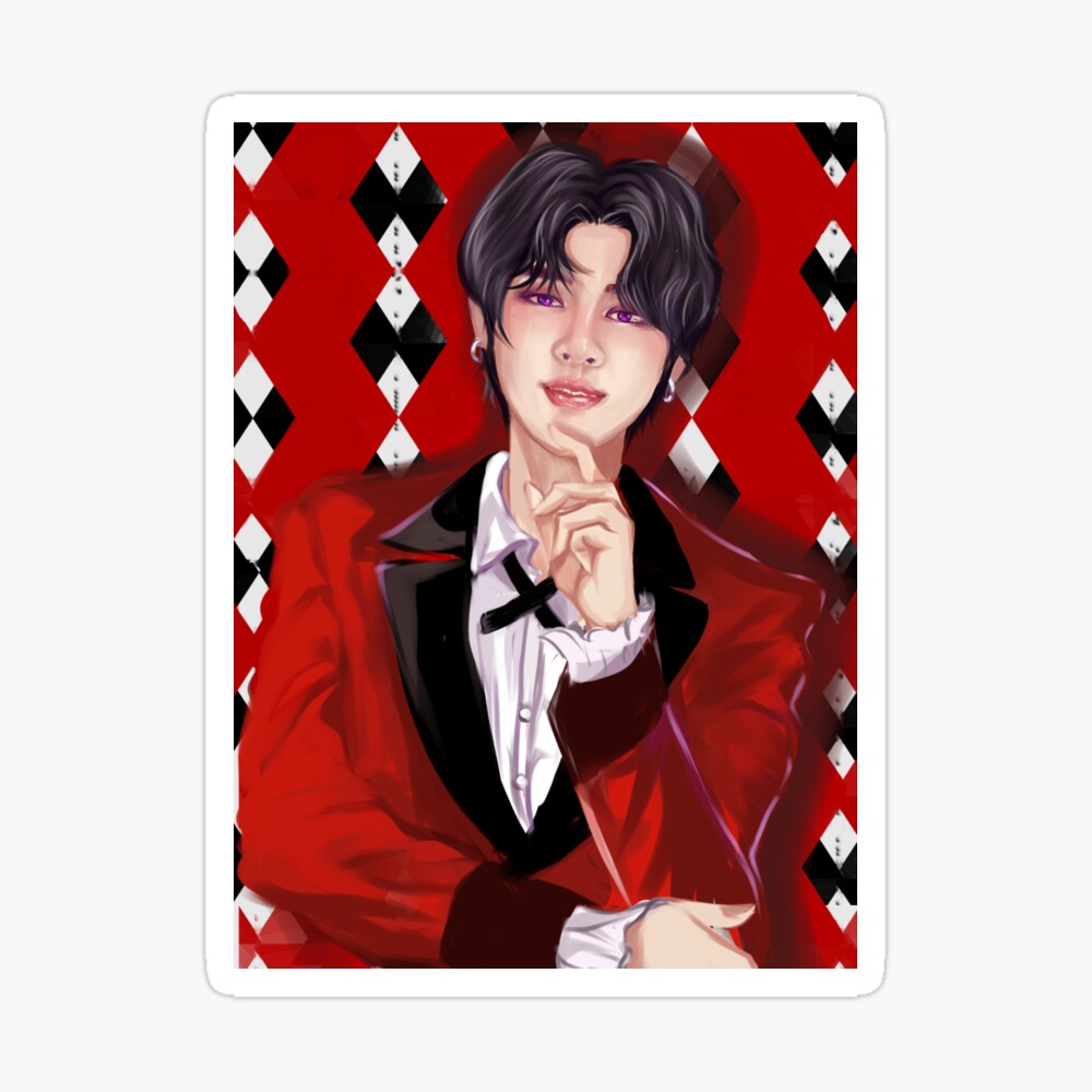 BTS Jimin Kagegurui fanart edit wallpaper postcard poster kpop merch gambling red suit black hair BTS Jimin Kagegurui fanart edit wallpaper postcard poster kpop merch gambling red suit black hair