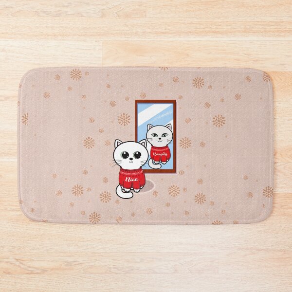 Item preview, Nice and naughty smiling cat in reflected in mirror with red winter pattern sweather on a nude snowflake backgound designed and sold by expresivedesign.