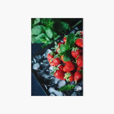 Ripe strawberry on ice with mint Art Board Print
