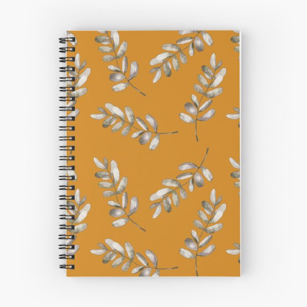 Item preview, Branches and leaves in white, light gray and delicate green on curry yellow designed and sold by Ninaeva.