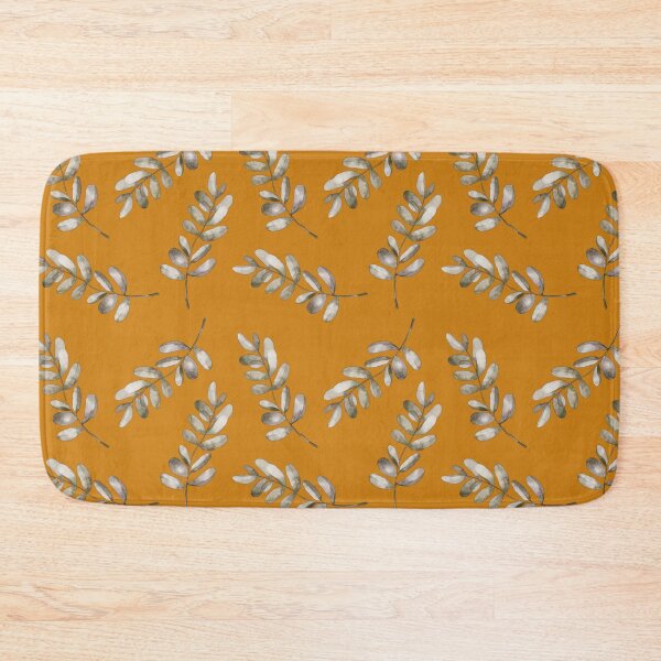 Item preview, Branches and leaves in white, light gray and delicate green on curry yellow designed and sold by Ninaeva.