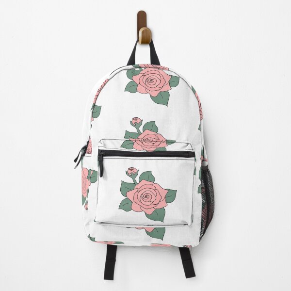 Item preview, Pink Rose, simple illustration, with green leaves and bud, white background designed and sold by nutmegfairy.