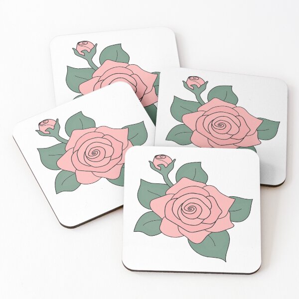 Item preview, Pink Rose,  simple illustration, with green leaves and bud, white background designed and sold by nutmegfairy.