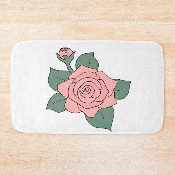 Item preview, Pink Rose,  simple illustration, with green leaves and bud, white background designed and sold by nutmegfairy.