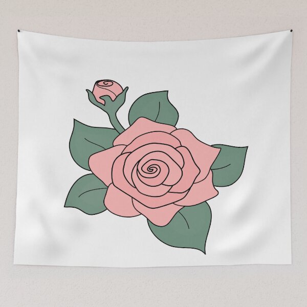 Item preview, Pink Rose,  simple illustration, with green leaves and bud, white background designed and sold by nutmegfairy.