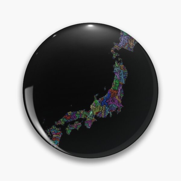 Artikelvorschau, Japan-Flussbecken-Karte in Regenbogenfarben mit schwarzem Hintergrund entworfen und verkauft von GrasshopperGeo.