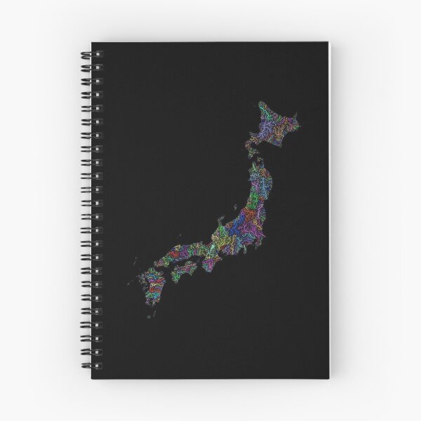Item preview, Japan River Basin Map in Rainbow Colours with Black Background designed and sold by GrasshopperGeo.