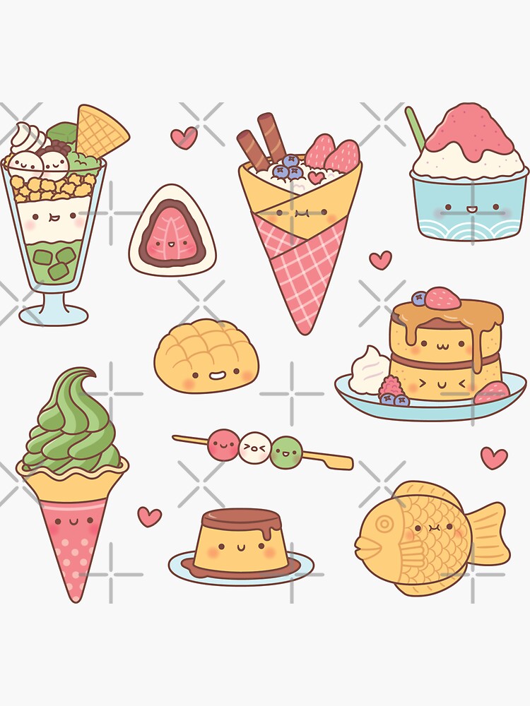 "Cute Japanese Desserts Doodle Pattern" Sticker for Sale by rustydoodle Redbubble