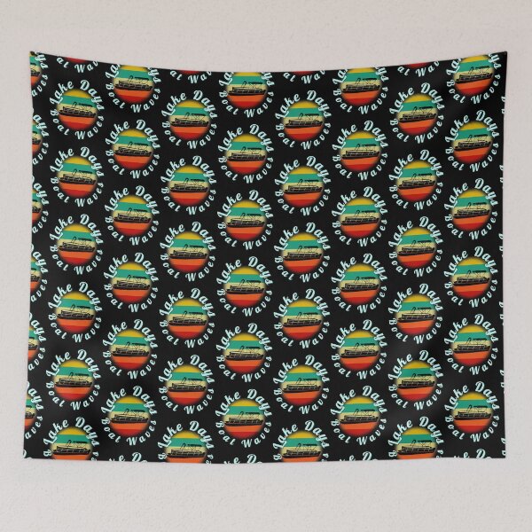Item preview, Lake Days Boat Waves Pontoon Boat Retro Striped Sunset designed and sold by Zurickdesigns.