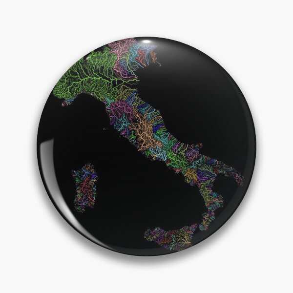 Item preview, Italy River Basin Map in Rainbow Colours with Black Background designed and sold by GrasshopperGeo.
