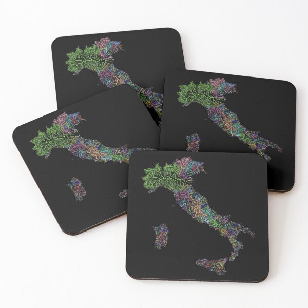 Item preview, Italy River Basin Map in Rainbow Colours with Black Background designed and sold by GrasshopperGeo.