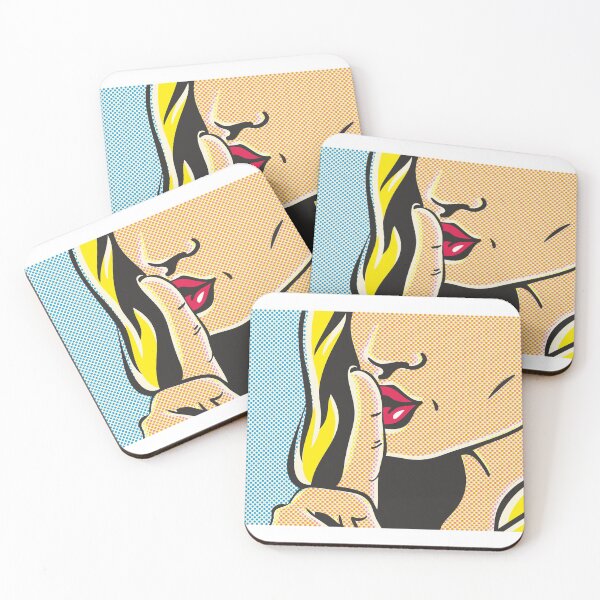 Item preview, Pop art shhh woman, woman with finger on lips, silence gesture, shut up designed and sold by etraveler.