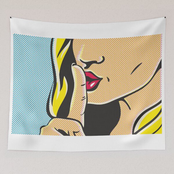 Item preview, Pop art shhh woman, woman with finger on lips, silence gesture, shut up designed and sold by etraveler.