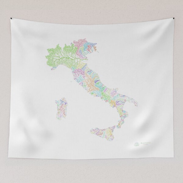 Item preview, Italy River Basin Map in Rainbow Colours with White Background designed and sold by GrasshopperGeo.