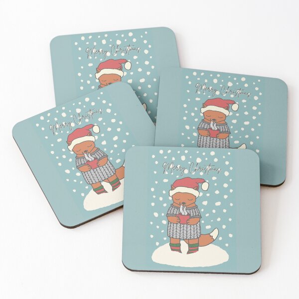 Item preview, Merry Christmas , cute little fox drinking hot chocolate in the snow 2 designed and sold by marina63.